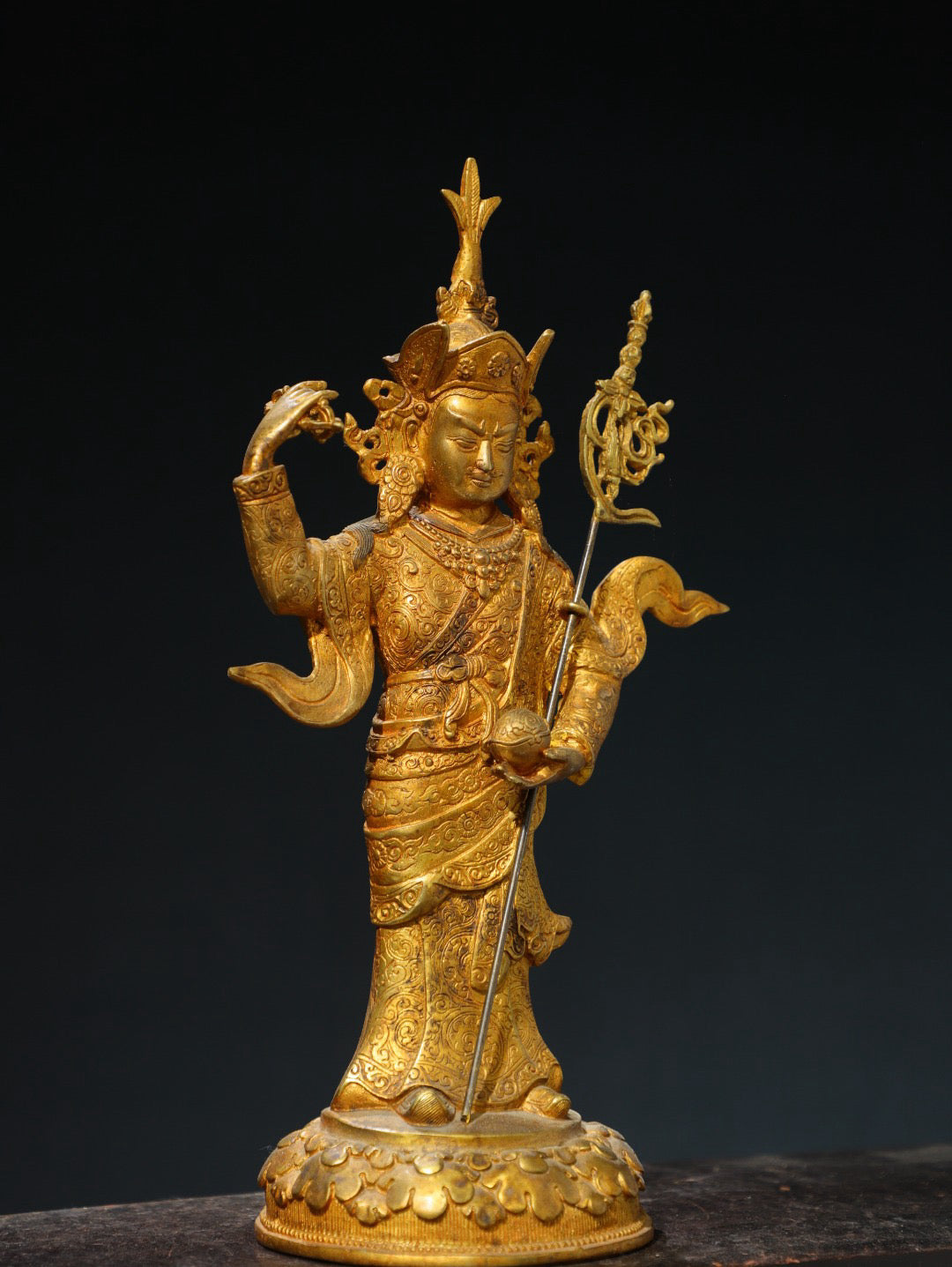 Bronze gilded Buddhist statue of the Lotus Life Great Master
