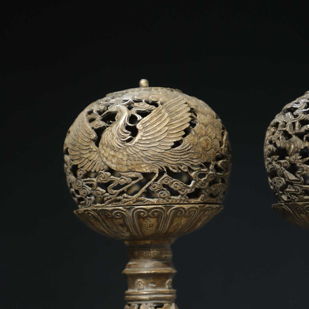 Gilded Silver [Dragon and Phoenix] Palace Lantern Pair