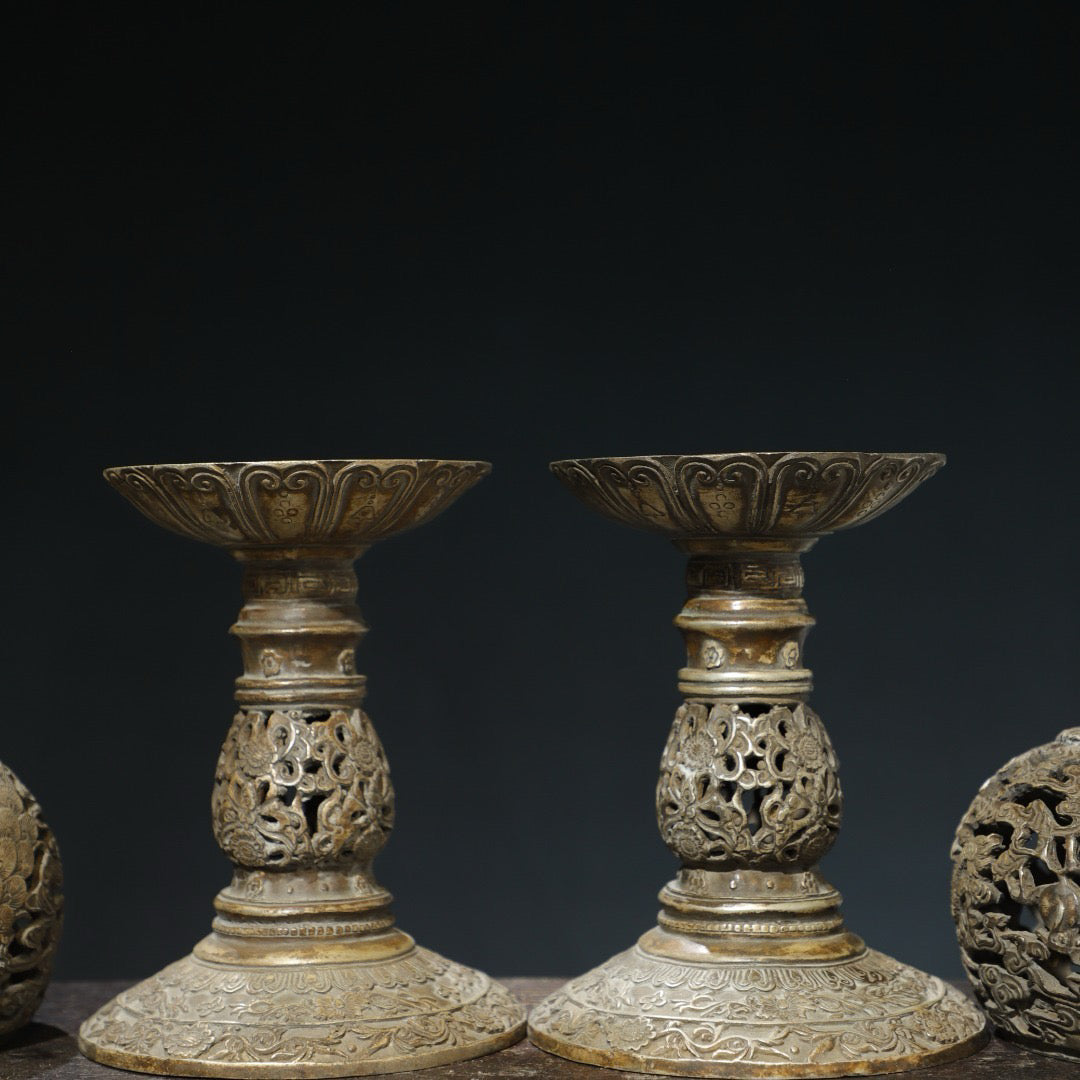Gilded Silver [Dragon and Phoenix] Palace Lantern Pair
