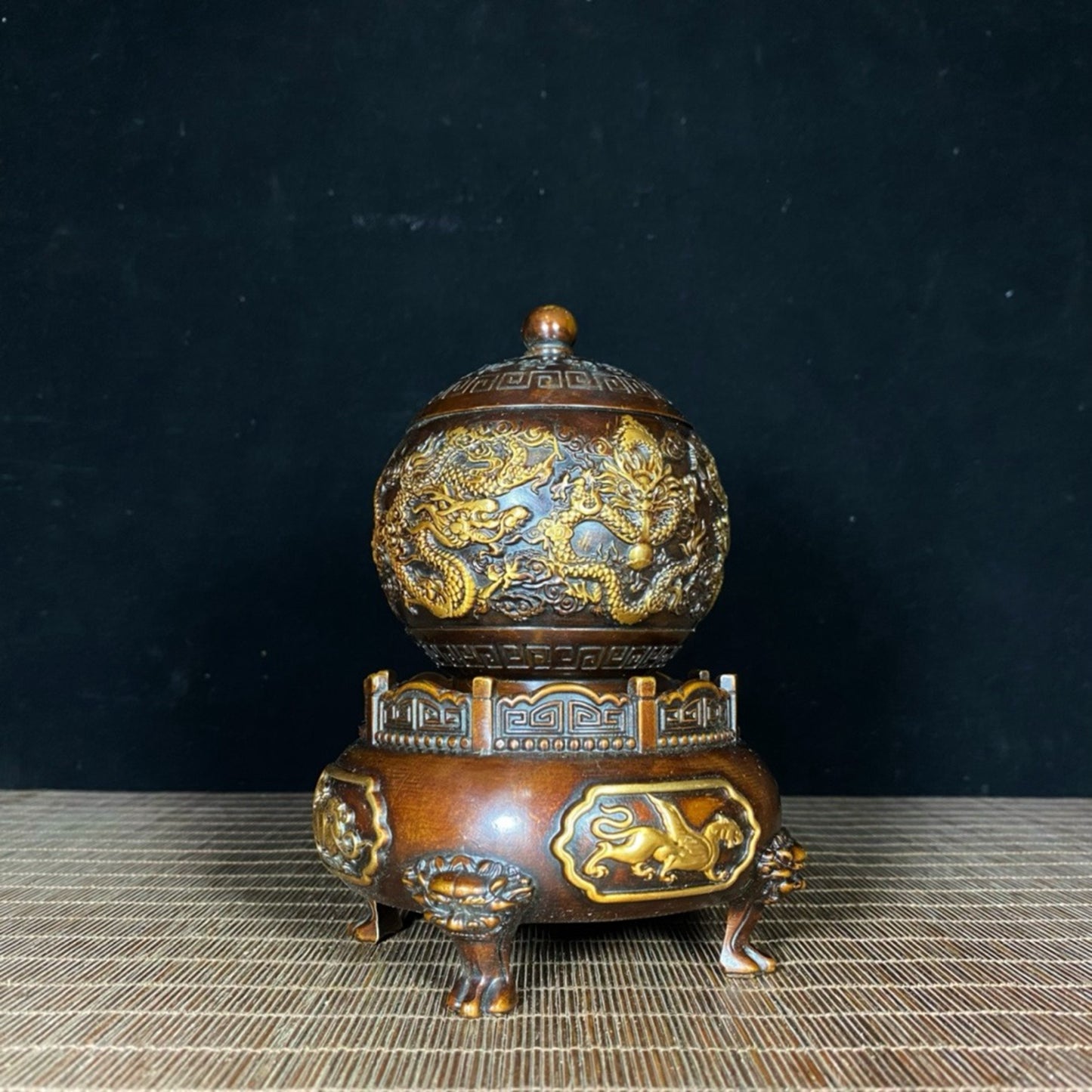 Pure copper gilded four sided divine beast transport furnace
