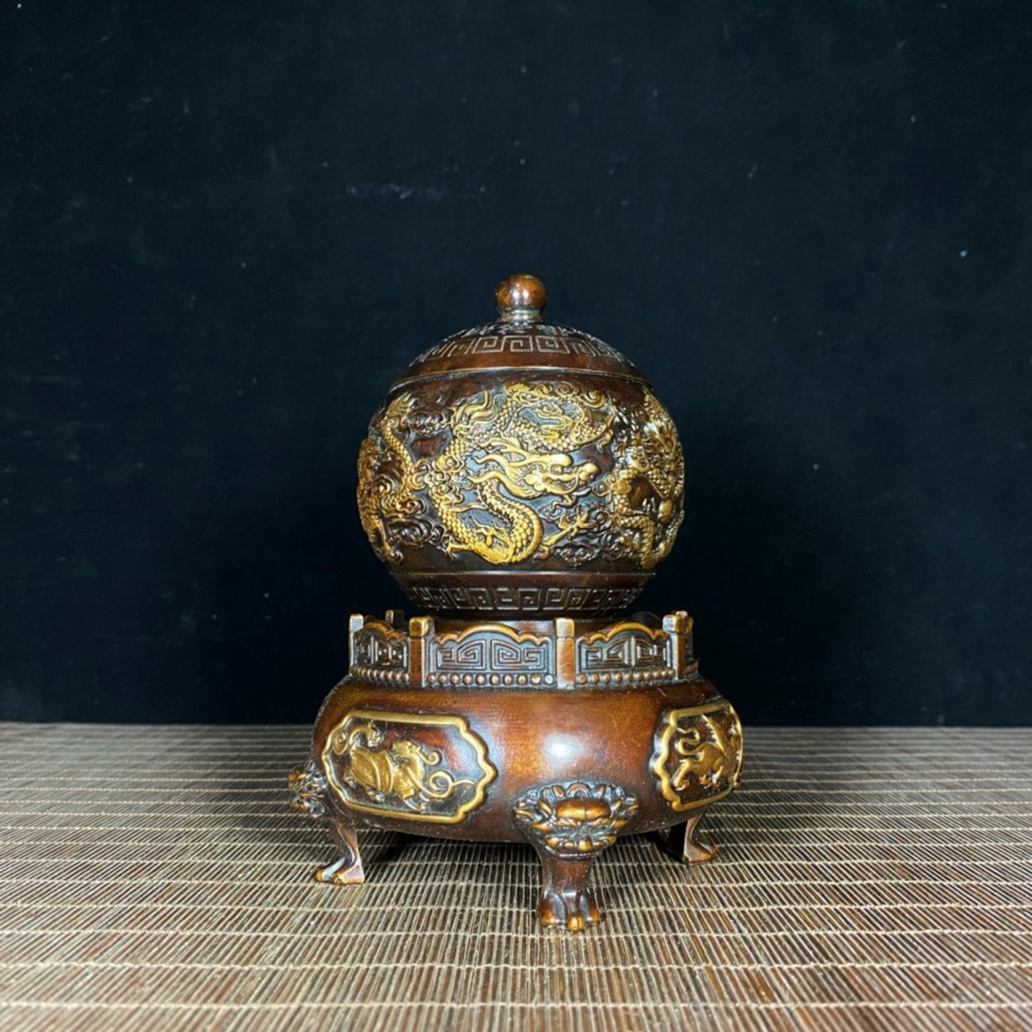 Pure copper gilded four sided divine beast transport furnace