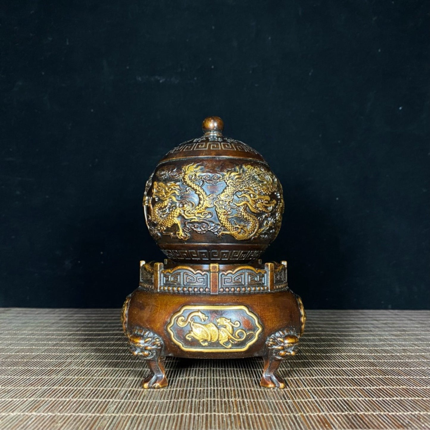 Pure copper gilded four sided divine beast transport furnace