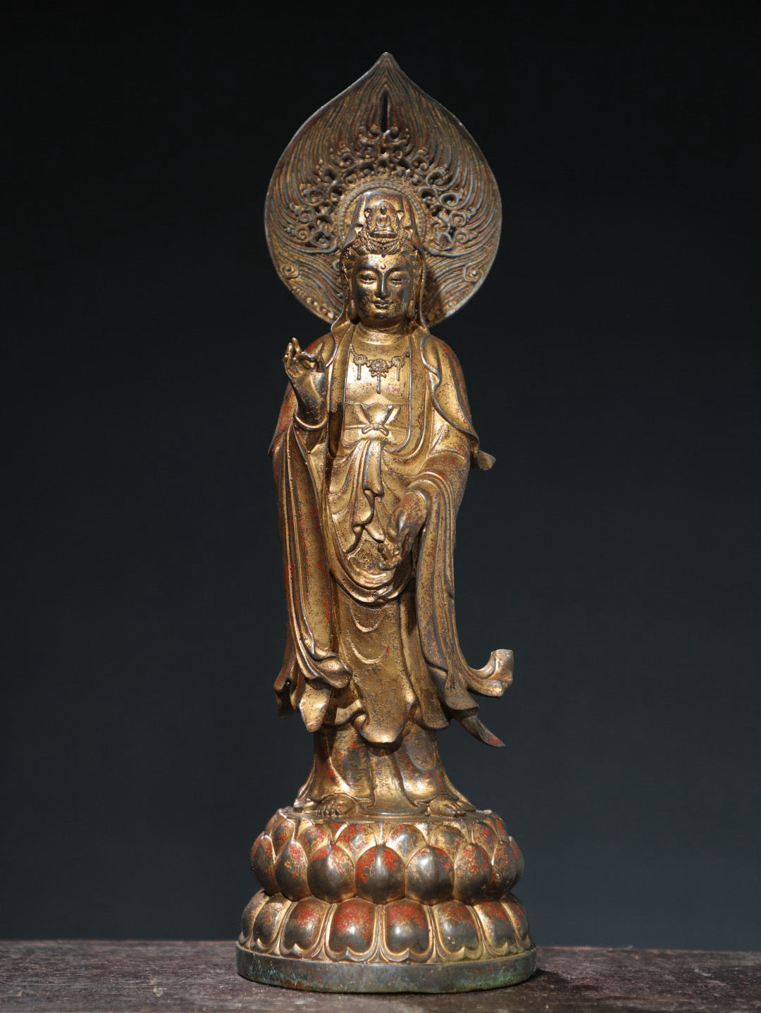 Bronze clay and gold statue of Guanyin Bodhisattva