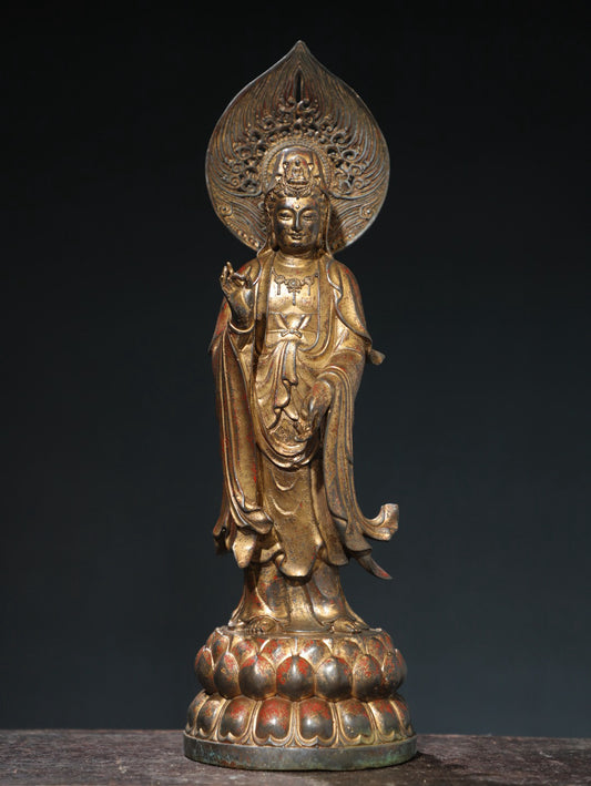Bronze clay and gold statue of Guanyin Bodhisattva