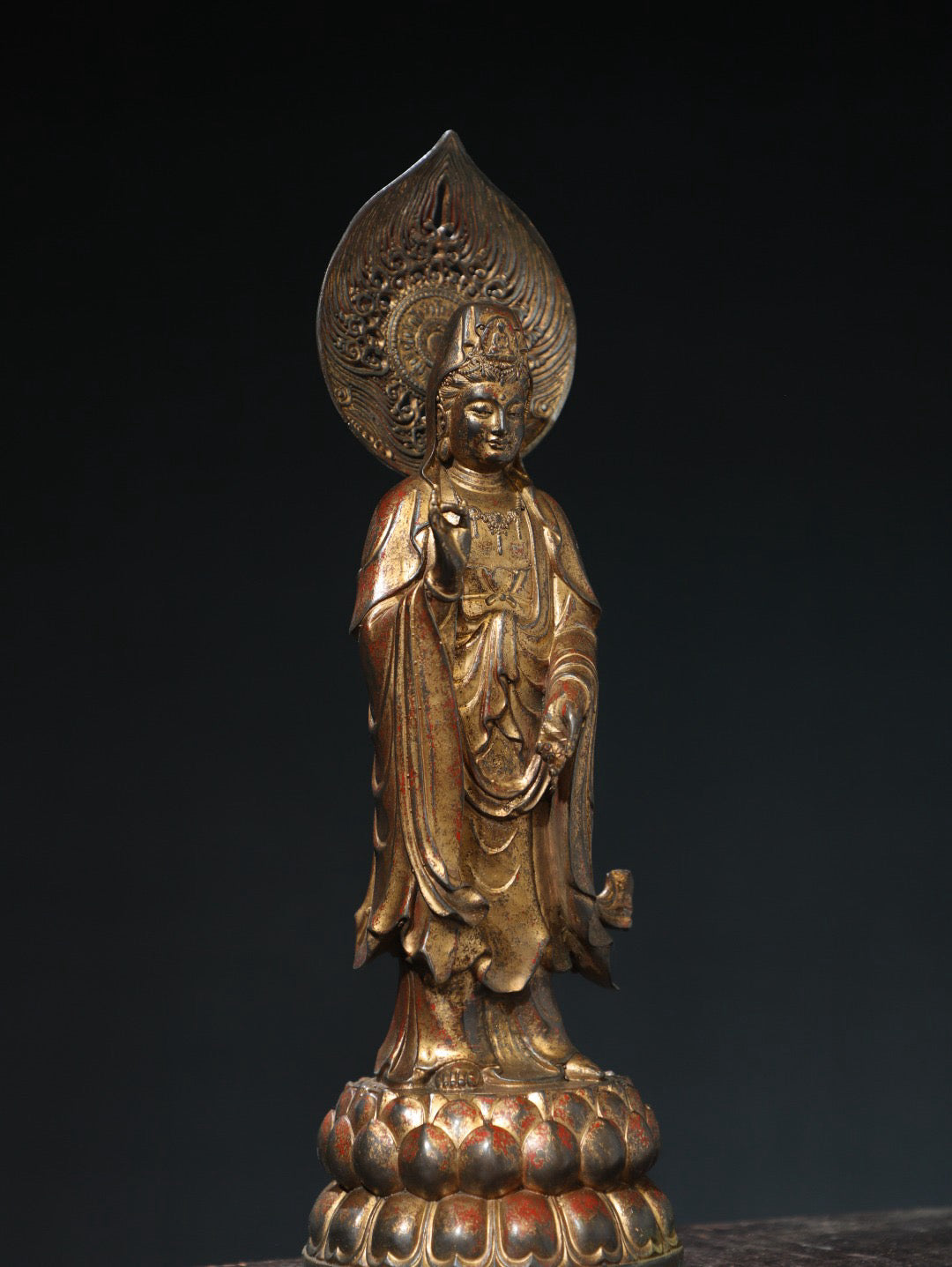 Bronze clay and gold statue of Guanyin Bodhisattva