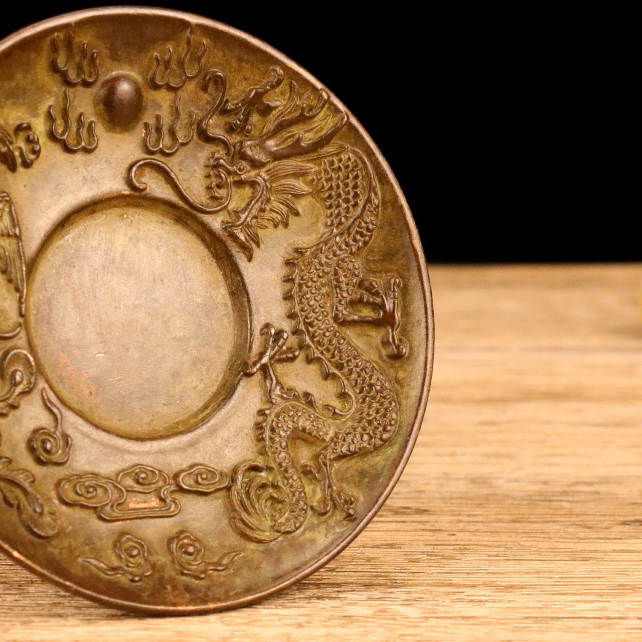 Chinese antique alloy dragon and phoenix covered bowl tea cup