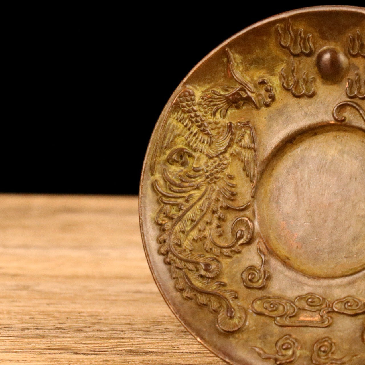 Chinese antique alloy dragon and phoenix covered bowl tea cup