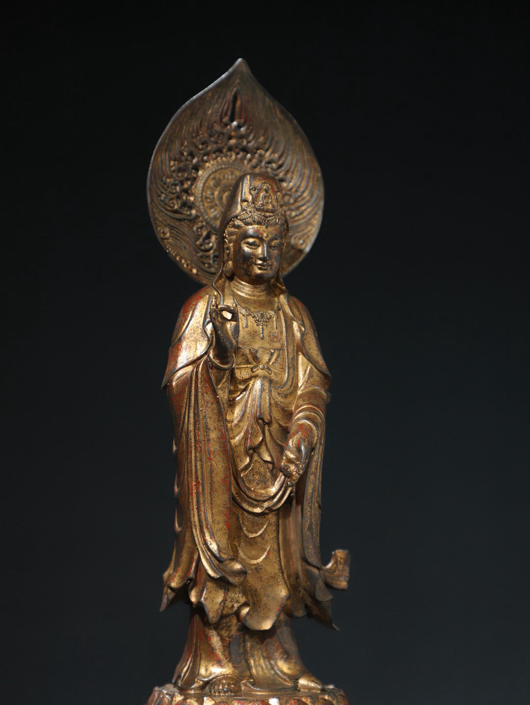 Bronze clay and gold statue of Guanyin Bodhisattva