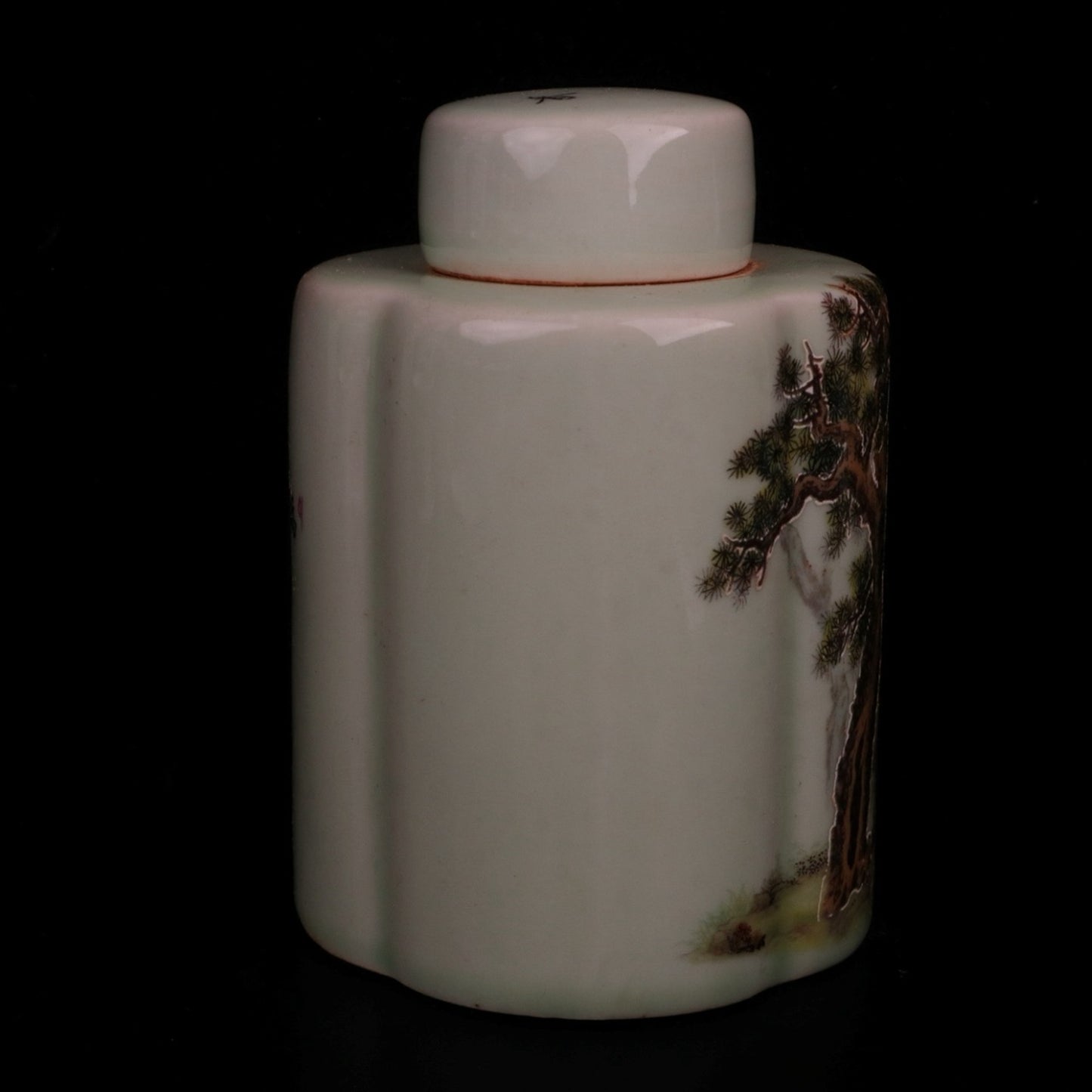 Powder colored Fu Lu Shuang Quan patterned tea jar