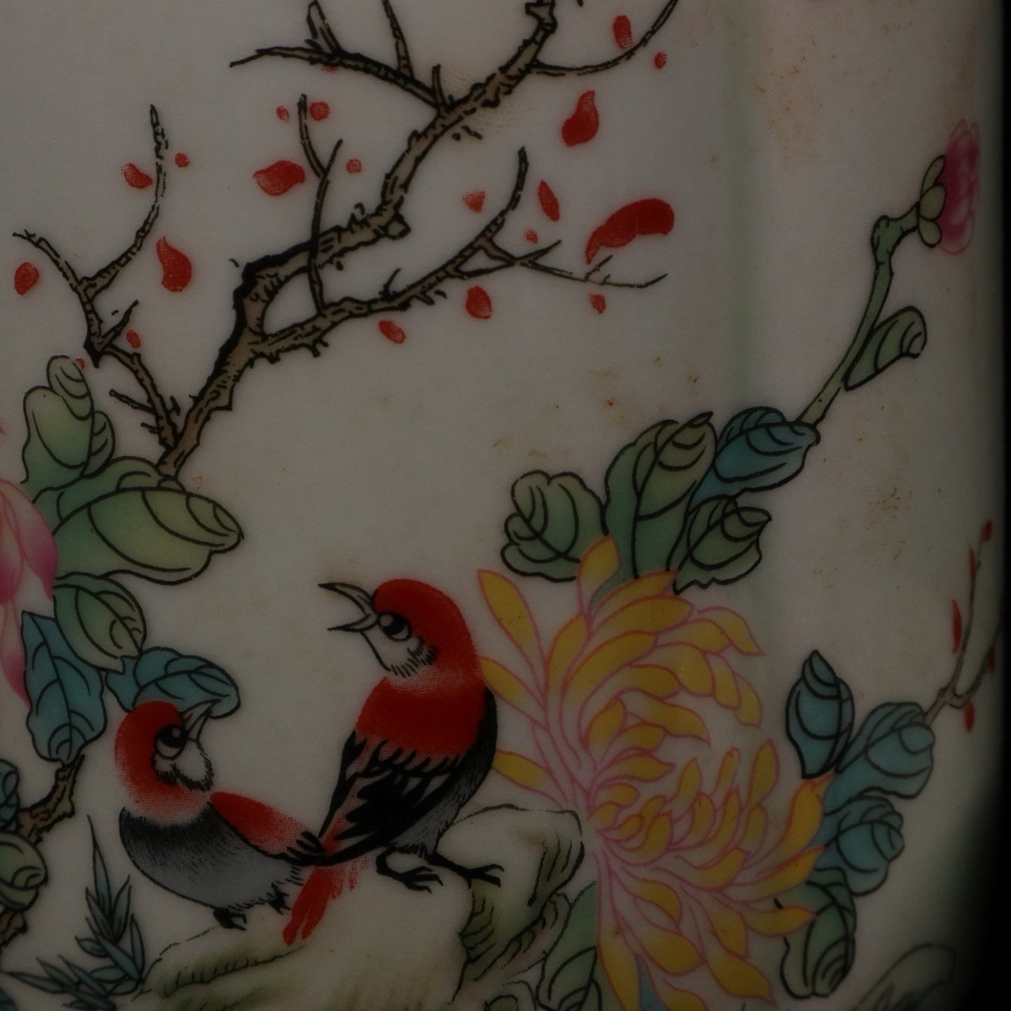 Pink flower and bird pattern tea jar