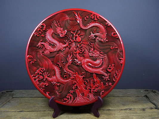 Chinese antique lacquerware with red carved plates