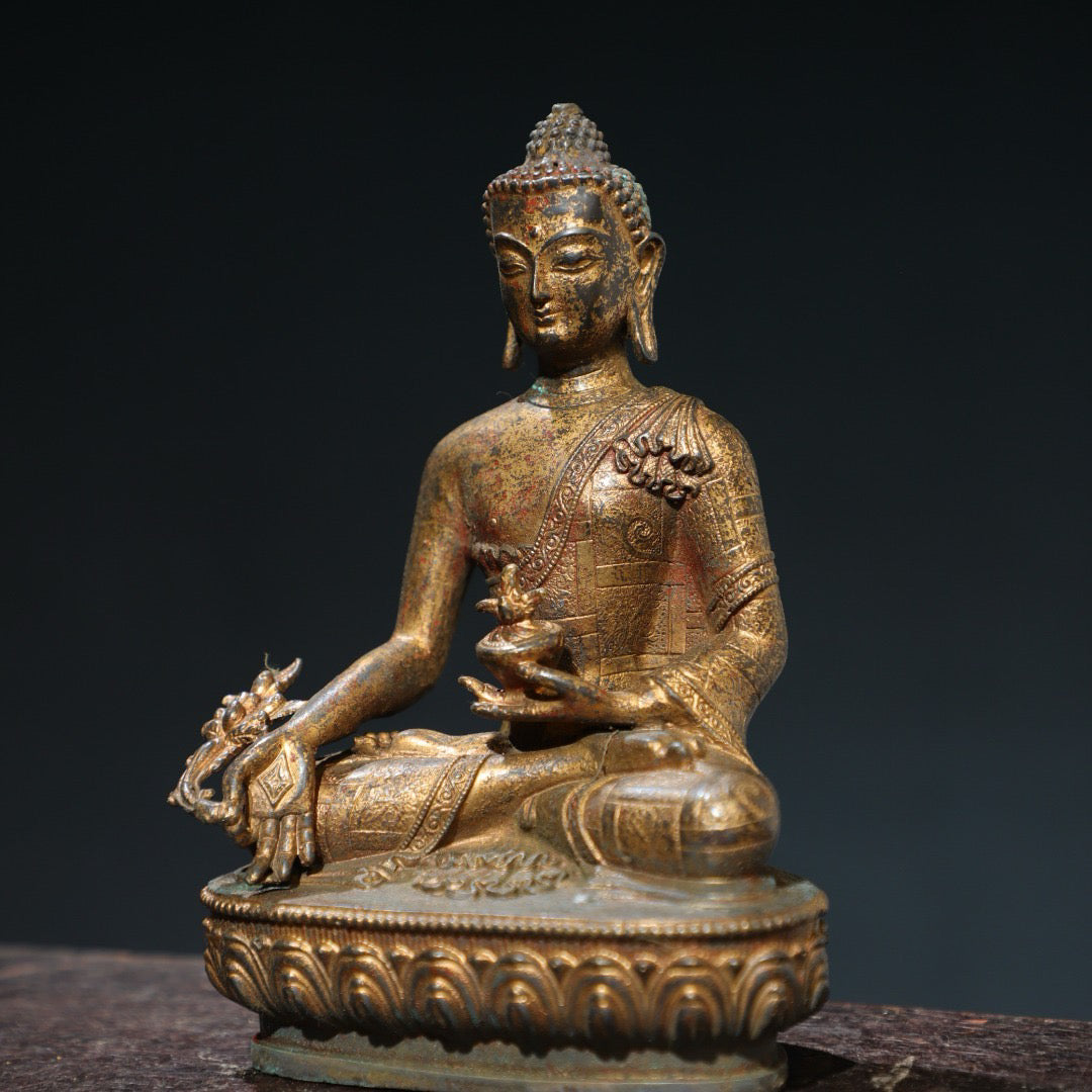 Bronze mud and gold [Medicine Buddha] Buddha statue
