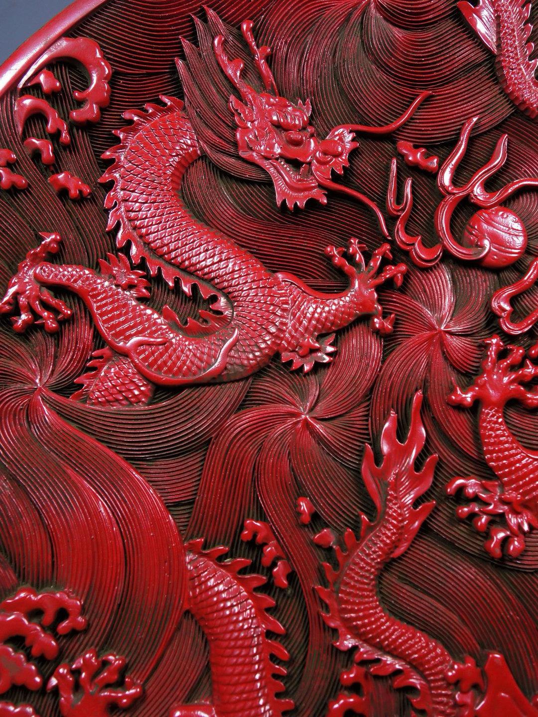Chinese antique lacquerware with red carved plates