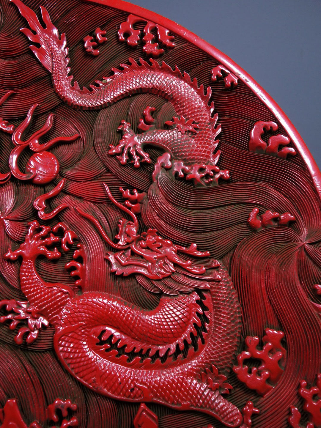 Chinese antique lacquerware with red carved plates