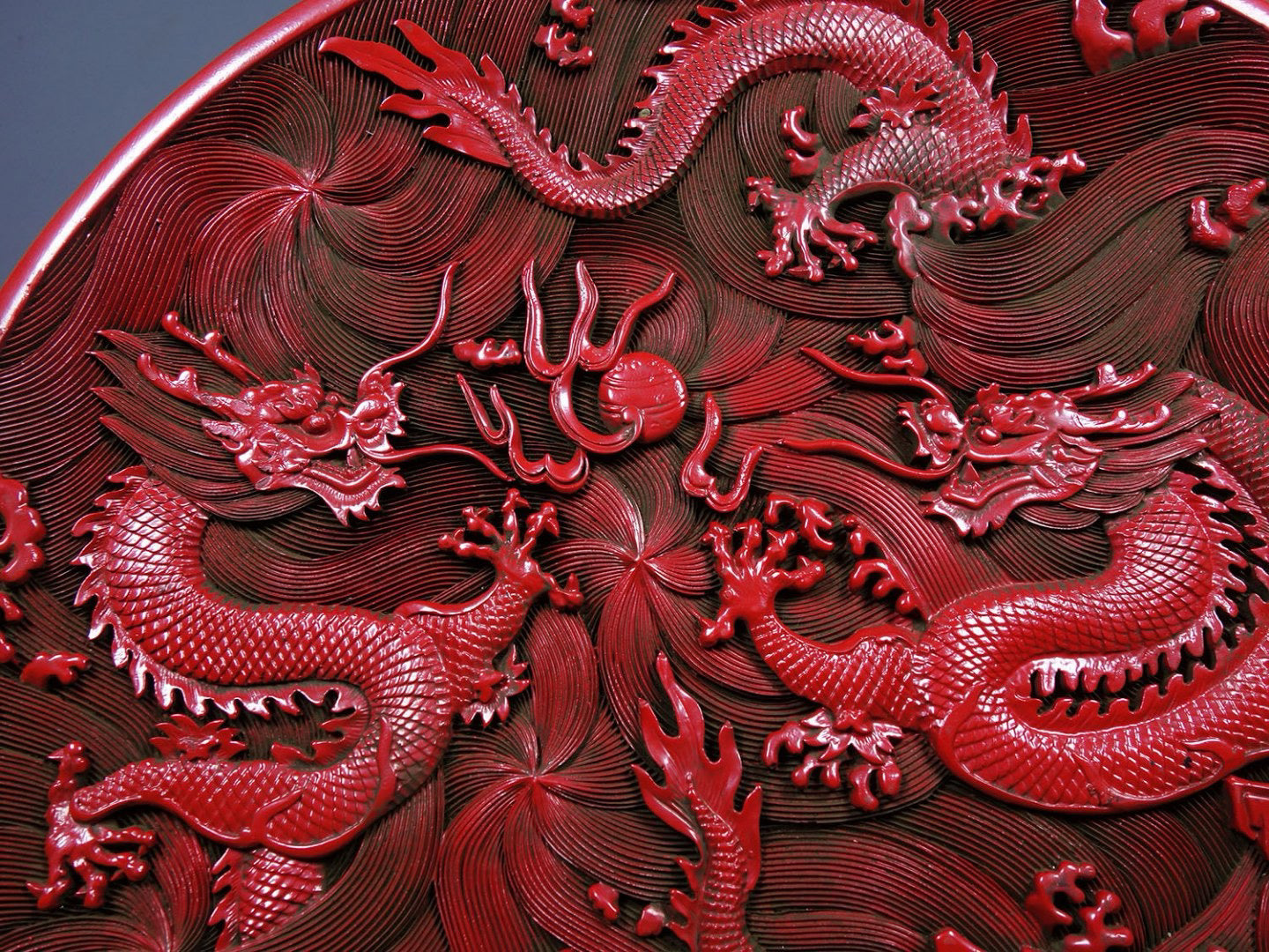 Chinese antique lacquerware with red carved plates