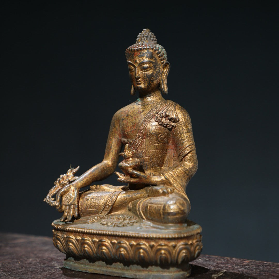Bronze mud and gold [Medicine Buddha] Buddha statue