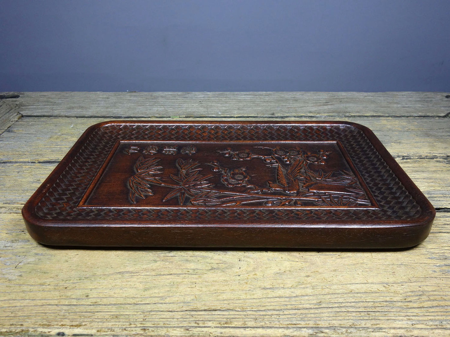 Chinese antique rosewood carved tea plates