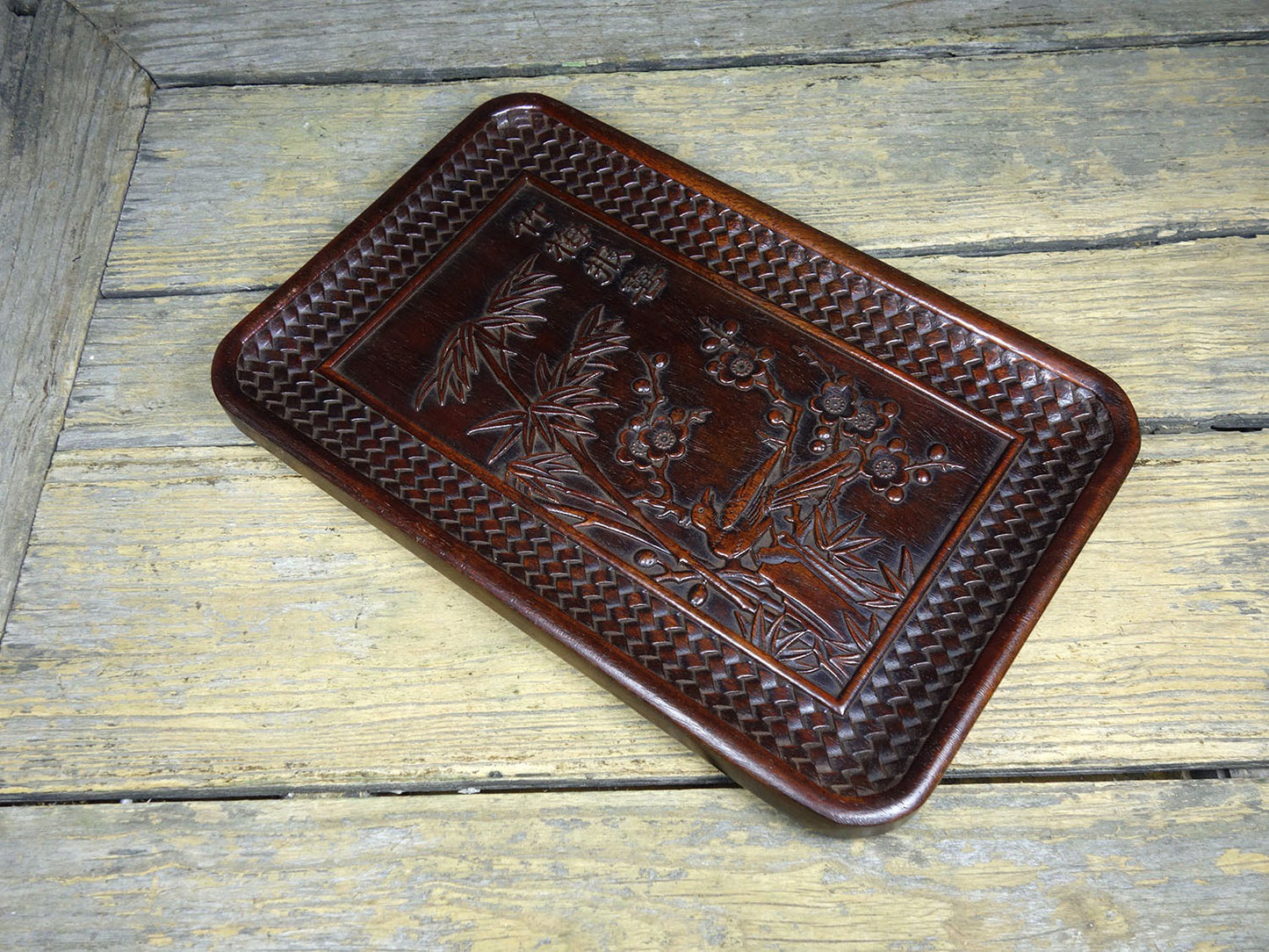 Chinese antique rosewood carved tea plates