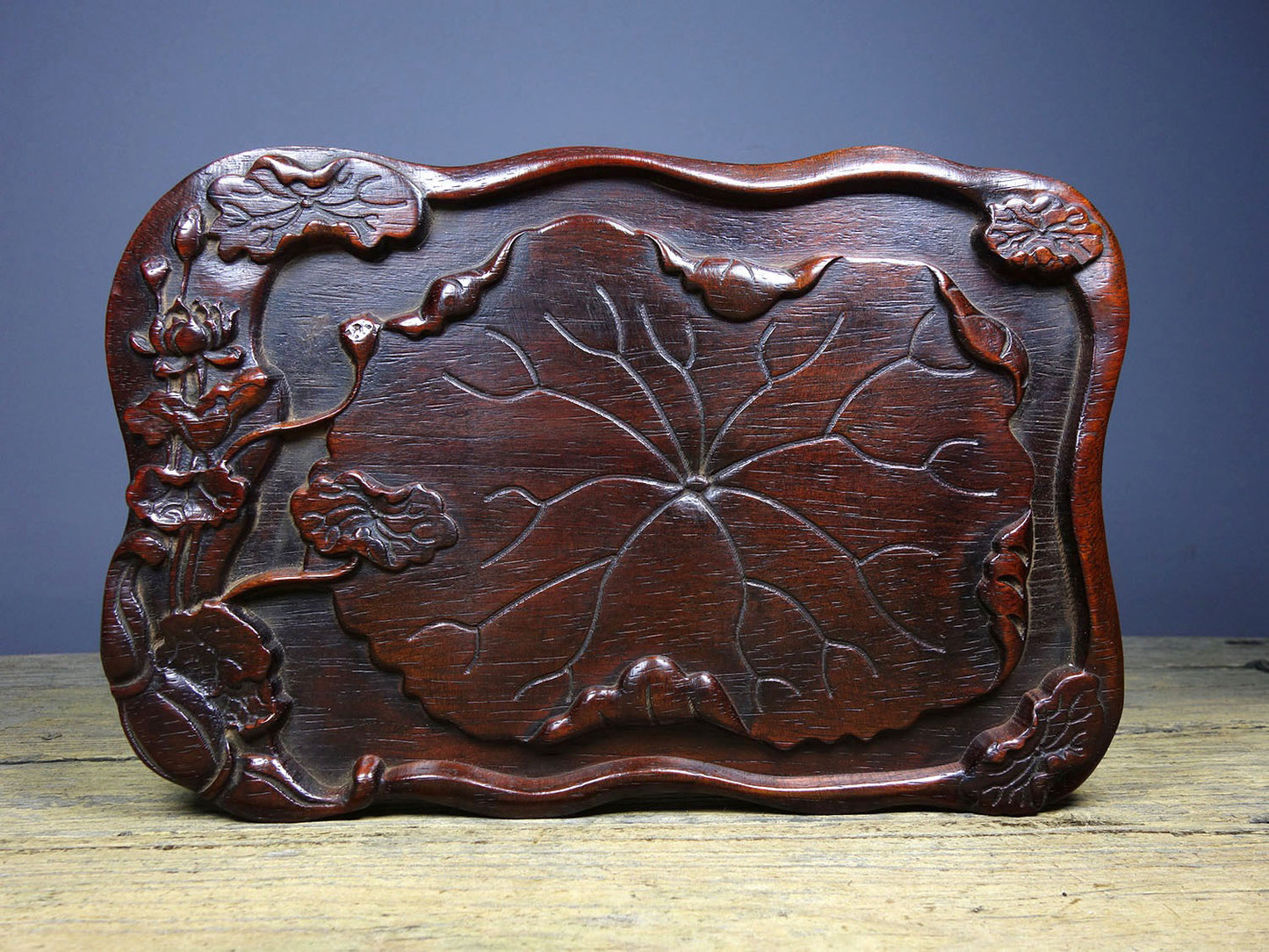 Chinese antique rosewood carved tea plate