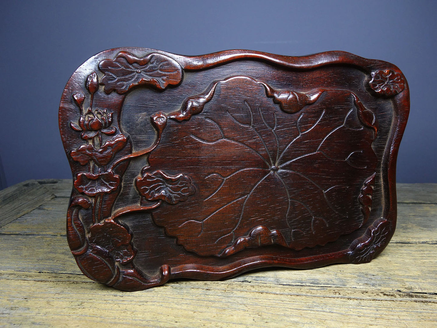Chinese antique rosewood carved tea plate