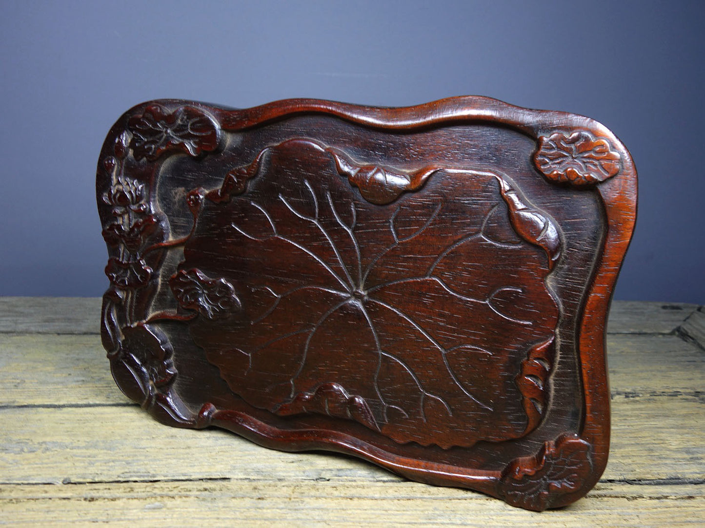 Chinese antique rosewood carved tea plate