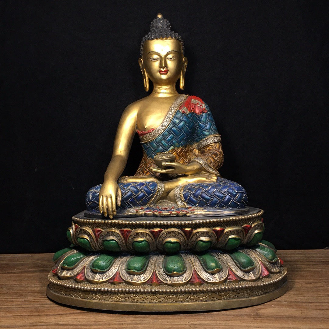 Chinese antique pure copper painted statue of Shakyamuni Buddha
