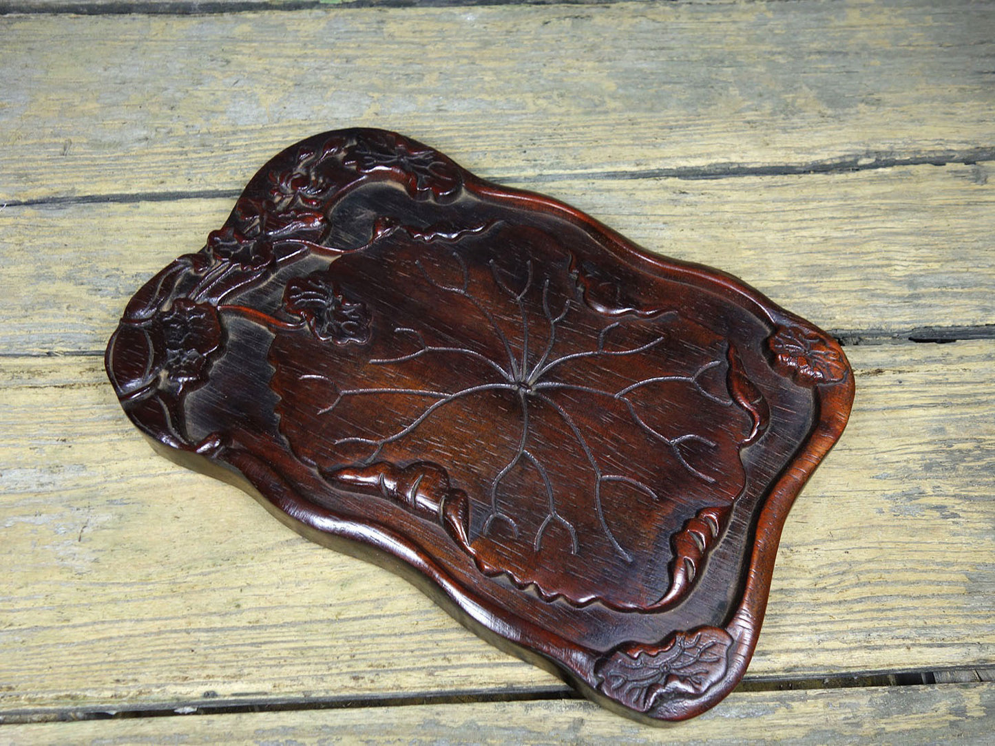 Chinese antique rosewood carved tea plate