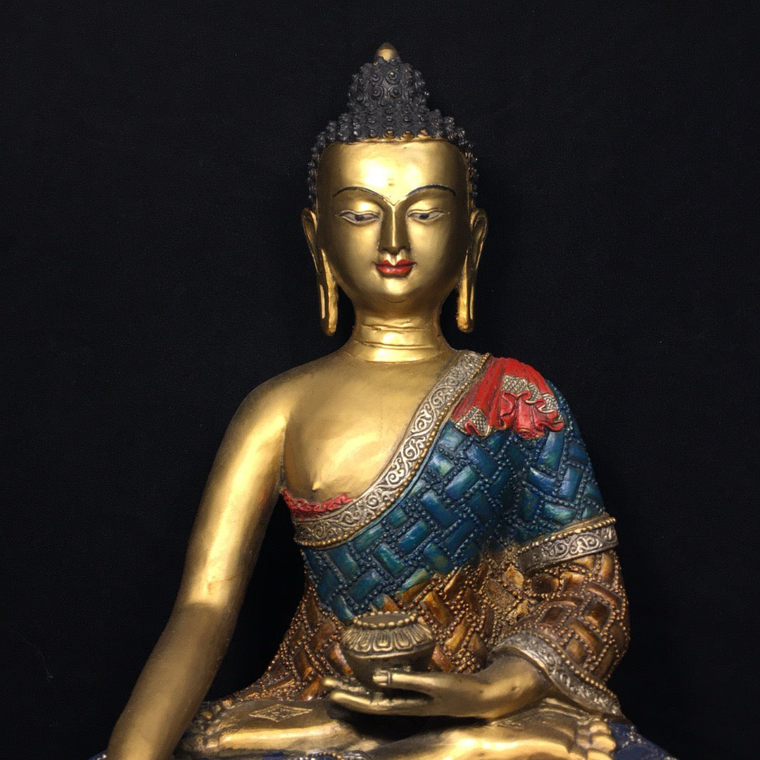Chinese antique pure copper painted statue of Shakyamuni Buddha