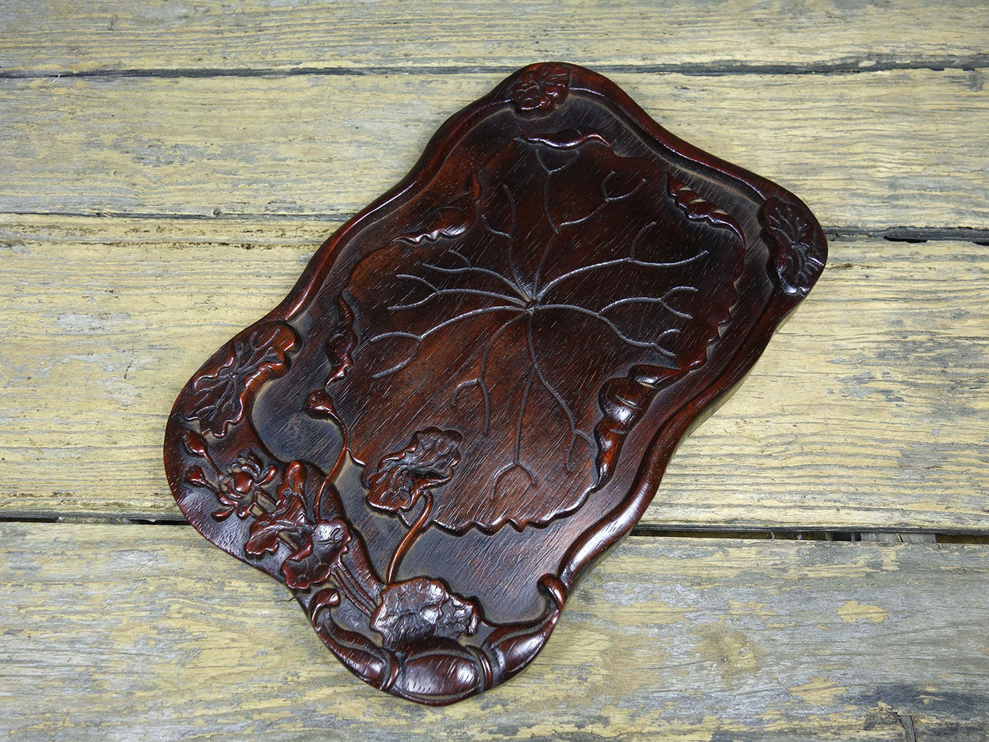 Chinese antique rosewood carved tea plate