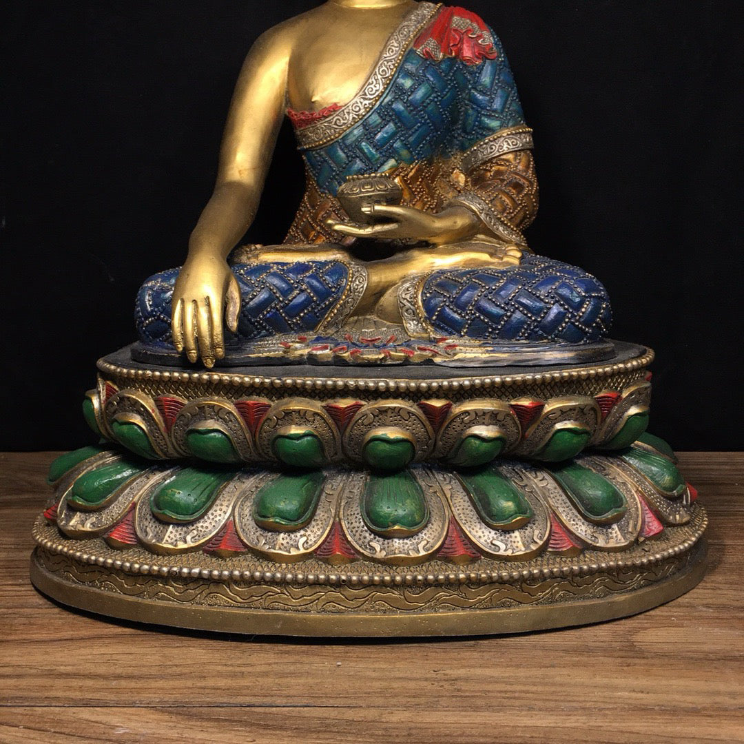 Chinese antique pure copper painted statue of Shakyamuni Buddha