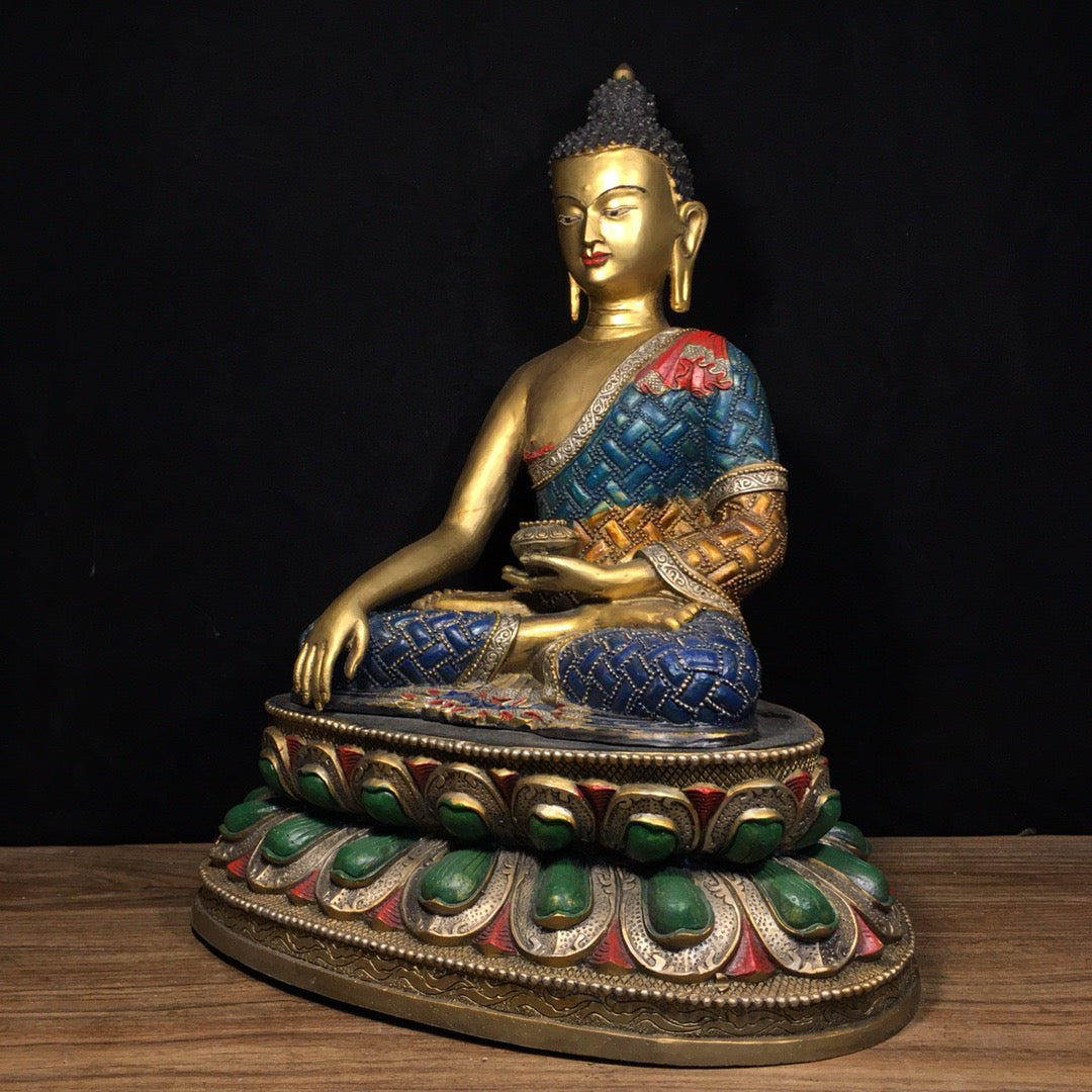 Chinese antique pure copper painted statue of Shakyamuni Buddha