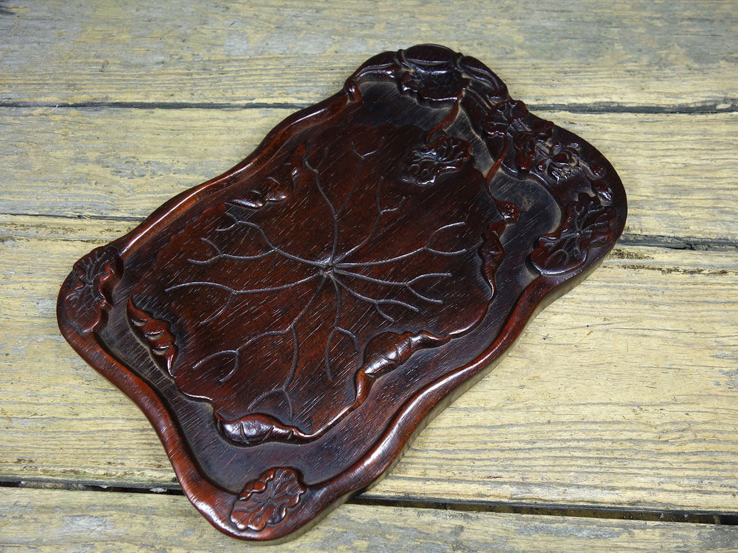 Chinese antique rosewood carved tea plate