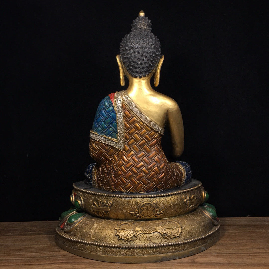 Chinese antique pure copper painted statue of Shakyamuni Buddha