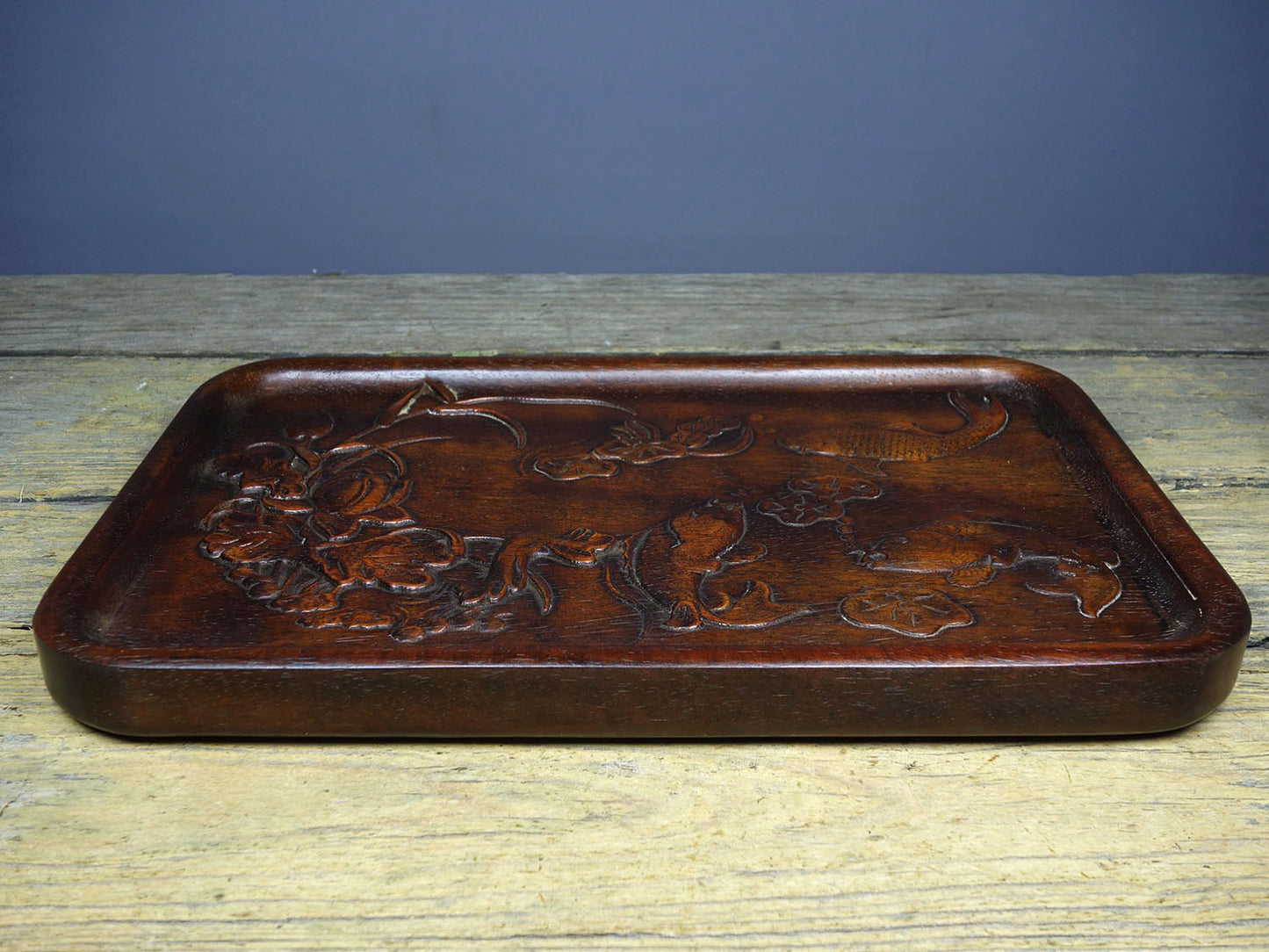 Chinese antique rosewood carved tea plate