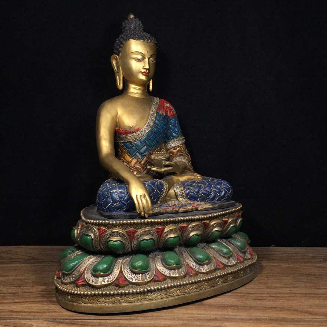 Chinese antique pure copper painted statue of Shakyamuni Buddha