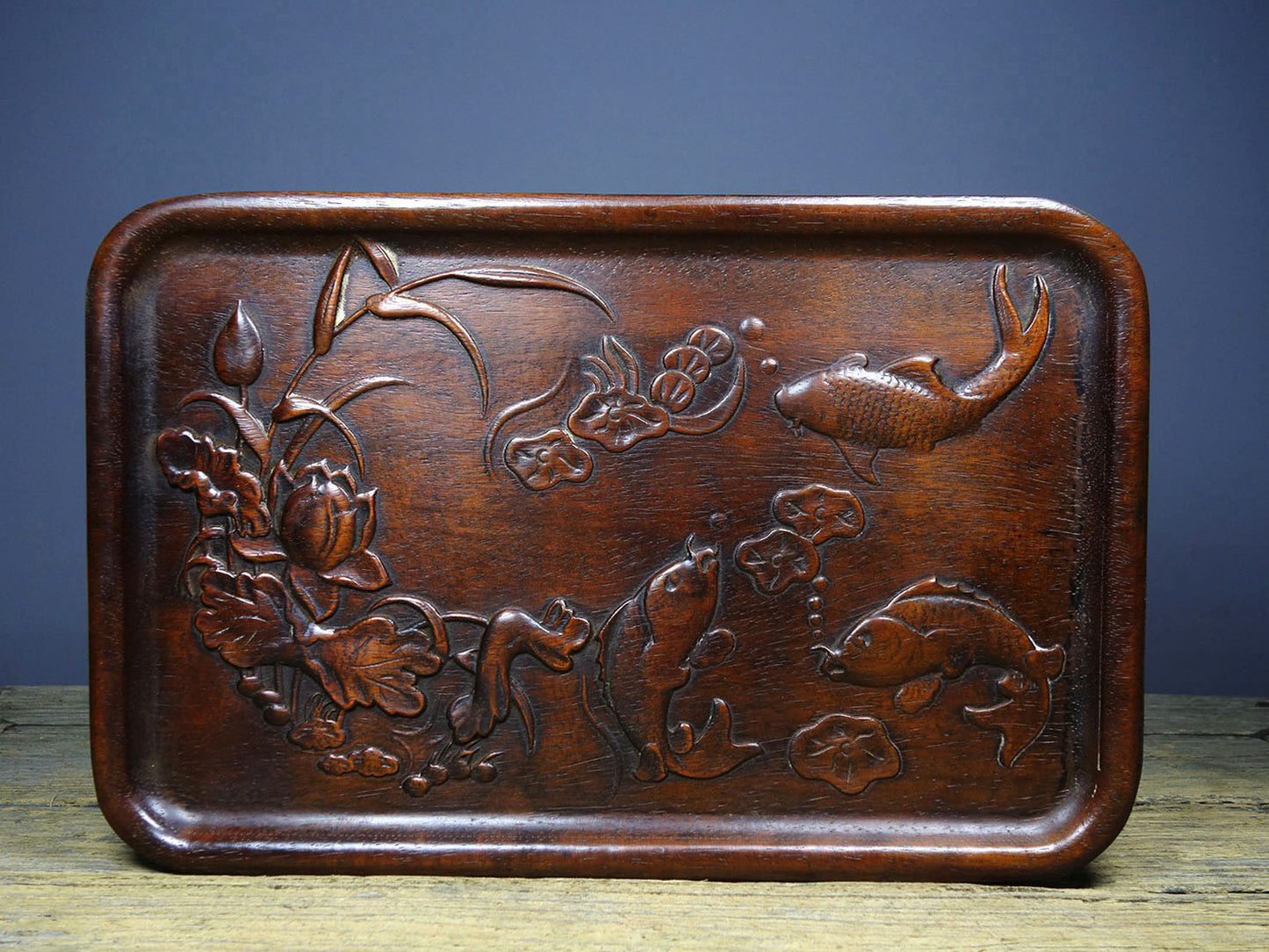 Chinese antique rosewood carved tea plate