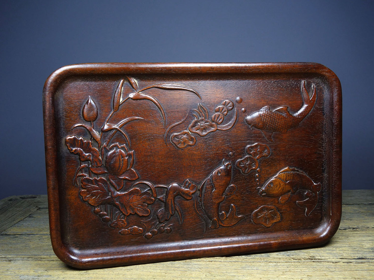 Chinese antique rosewood carved tea plate