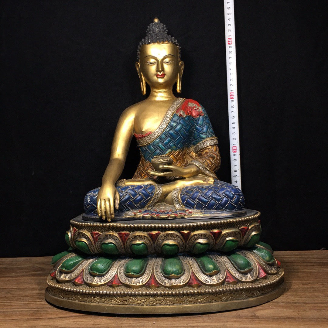Chinese antique pure copper painted statue of Shakyamuni Buddha