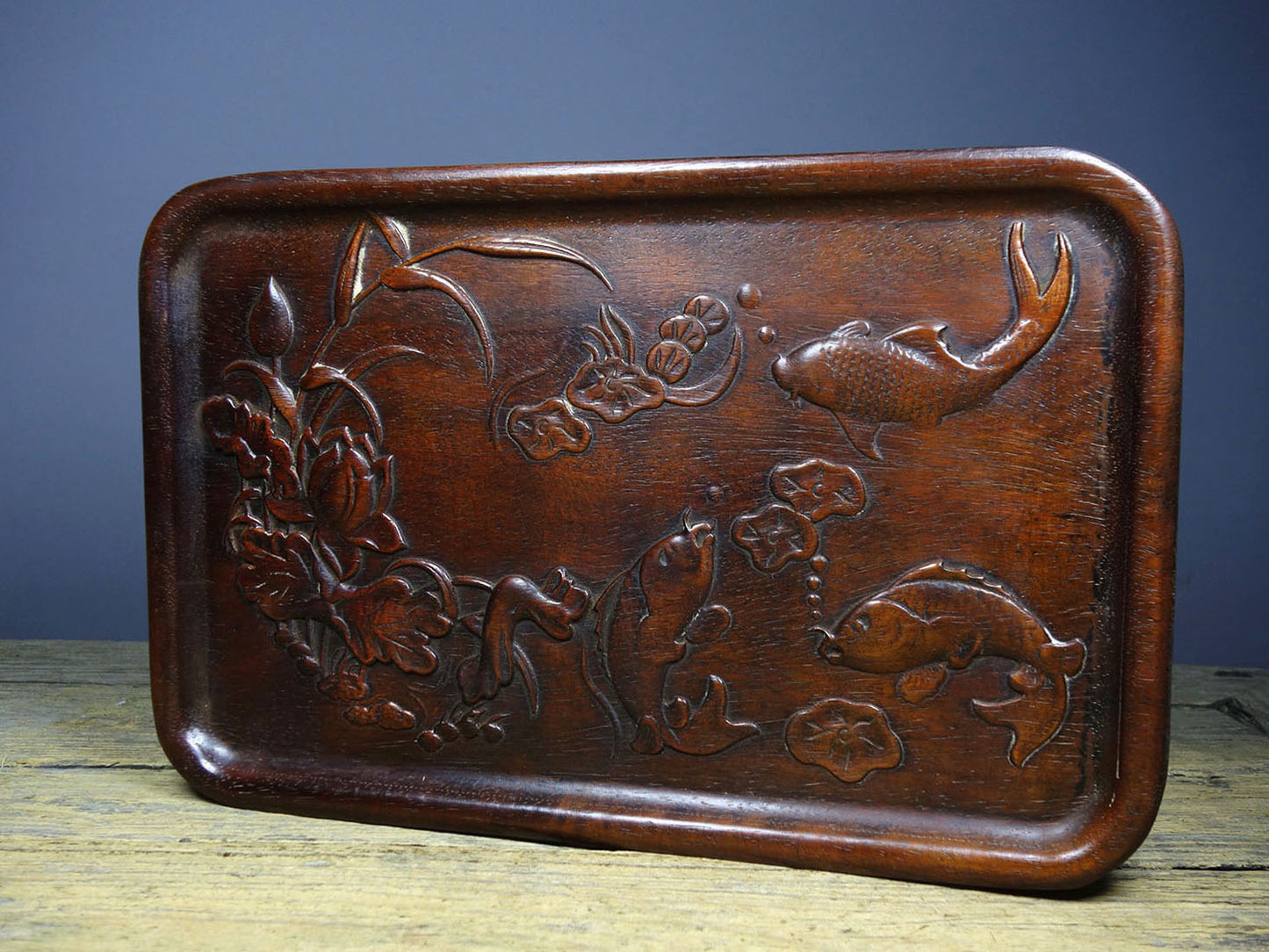 Chinese antique rosewood carved tea plate