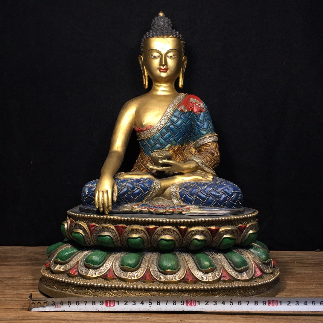 Chinese antique pure copper painted statue of Shakyamuni Buddha