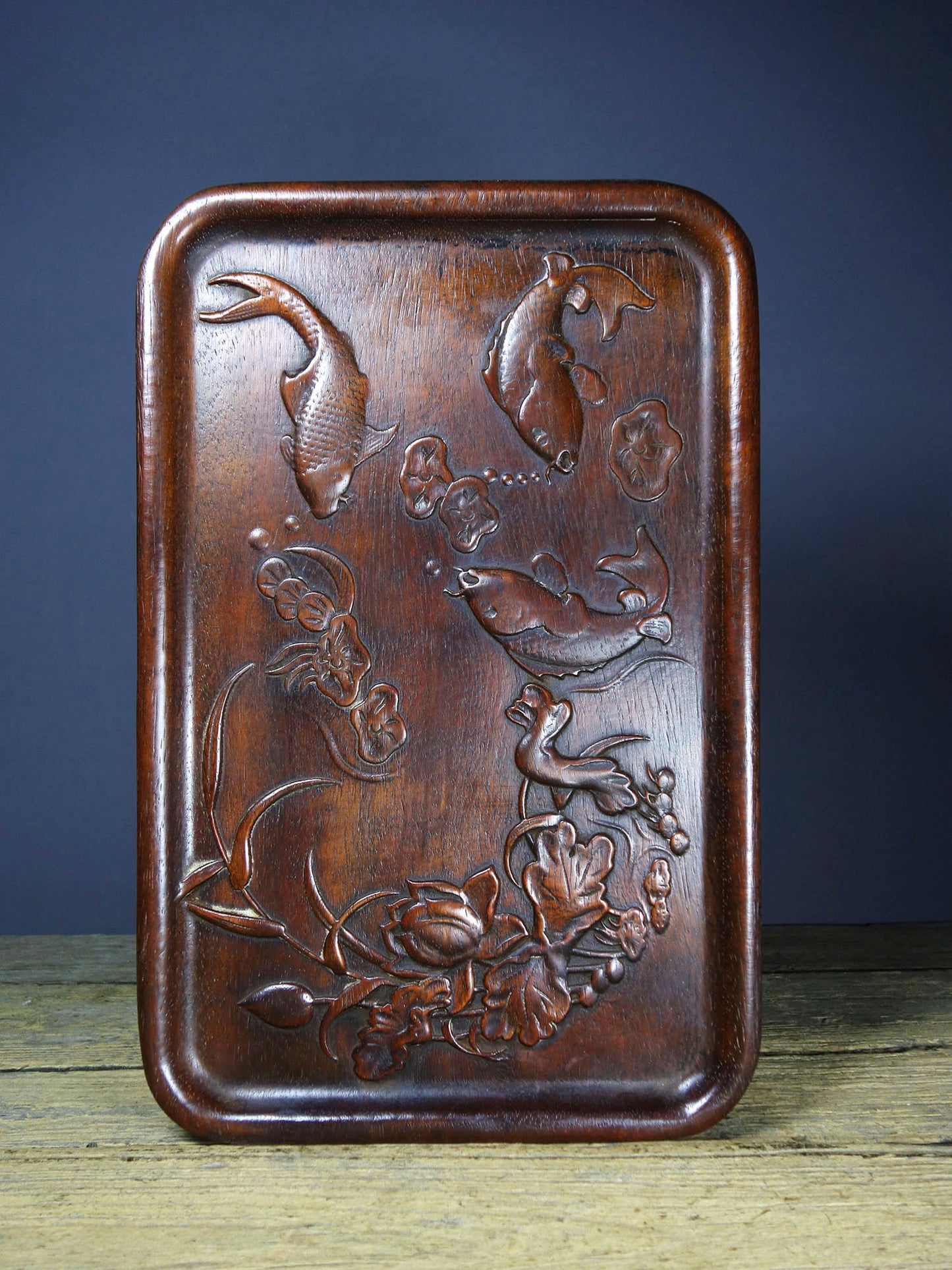 Chinese antique rosewood carved tea plate