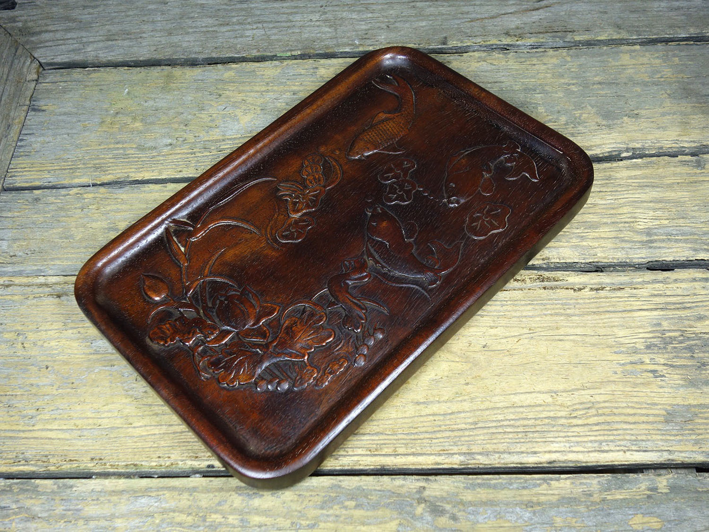 Chinese antique rosewood carved tea plate