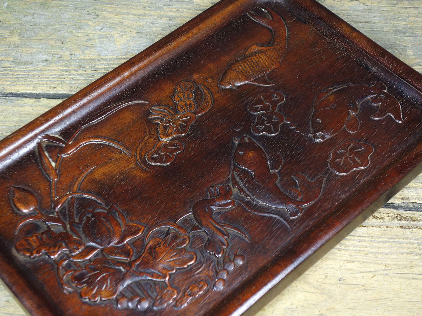 Chinese antique rosewood carved tea plate