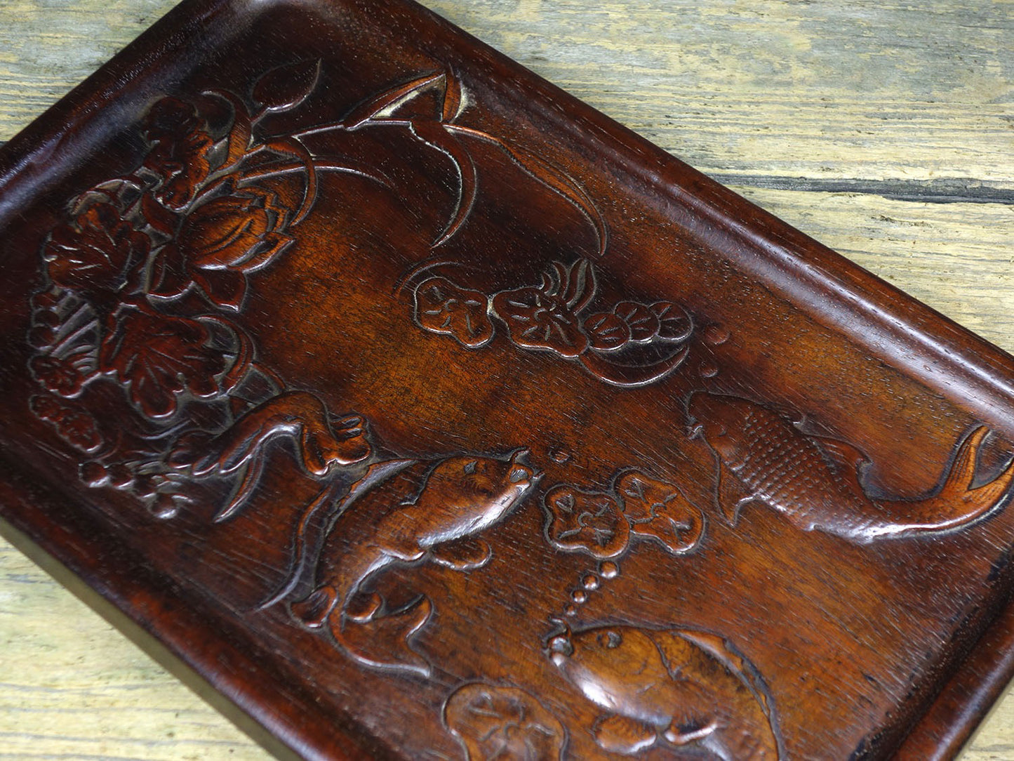 Chinese antique rosewood carved tea plate