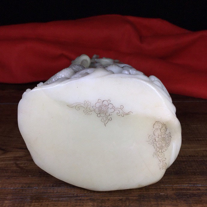 Chinese Antique Shoushan Stone Dragon Subduing Guanyin