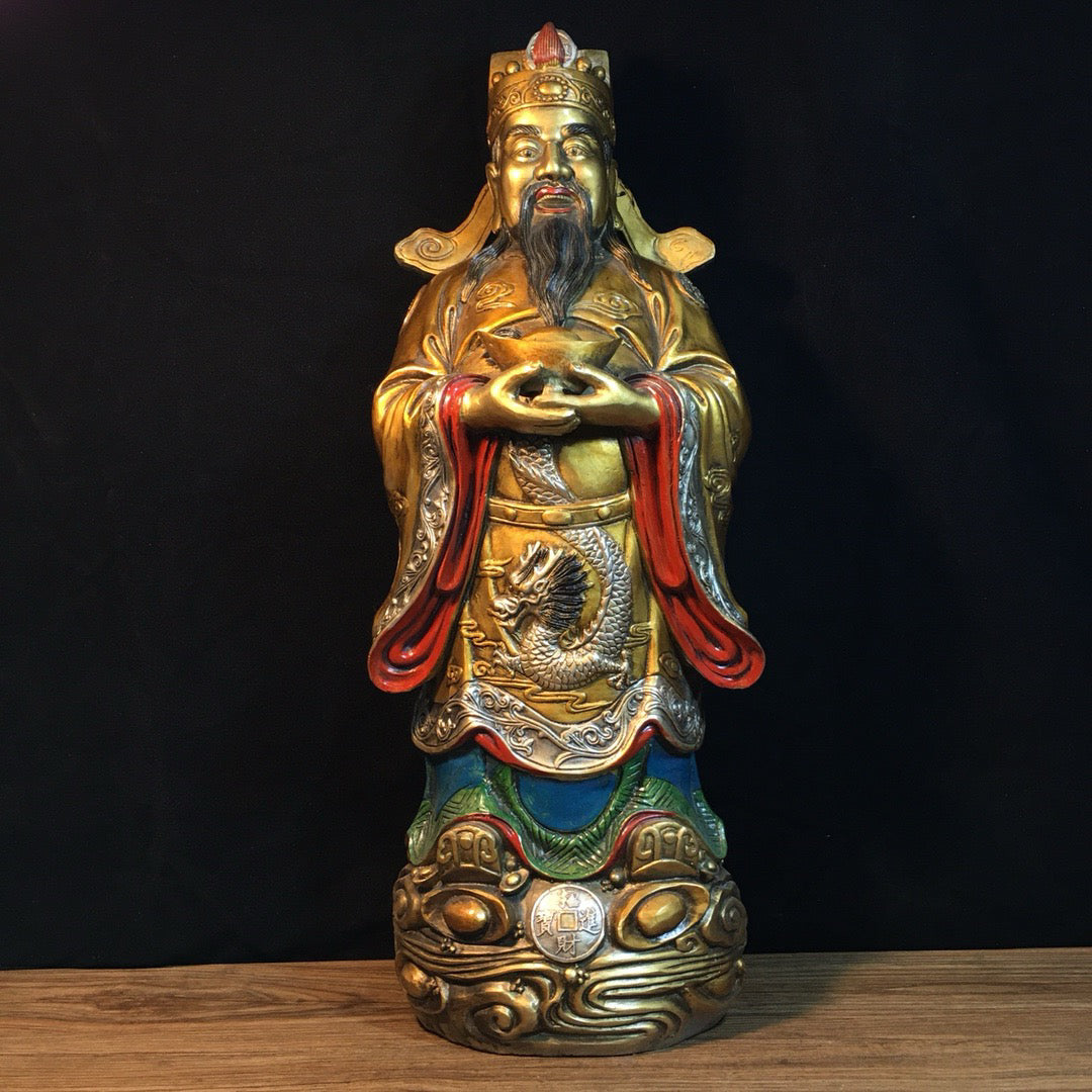 Chinese Antique Pure Copper Paintings Recruit Wealth and Treasure God