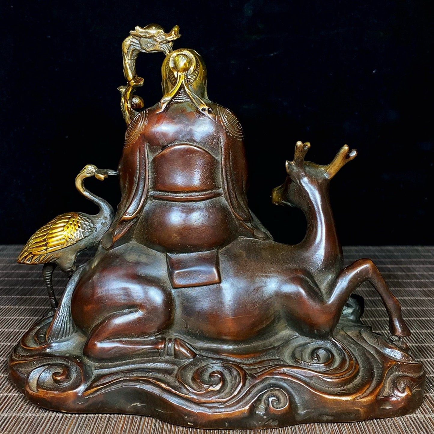 Pure copper gilded deer and crane with spring longevity star
