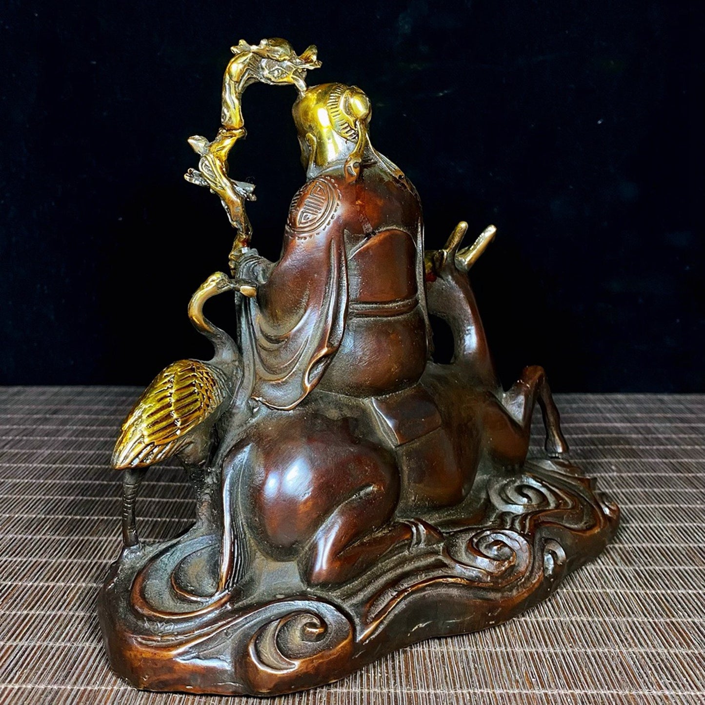 Pure copper gilded deer and crane with spring longevity star