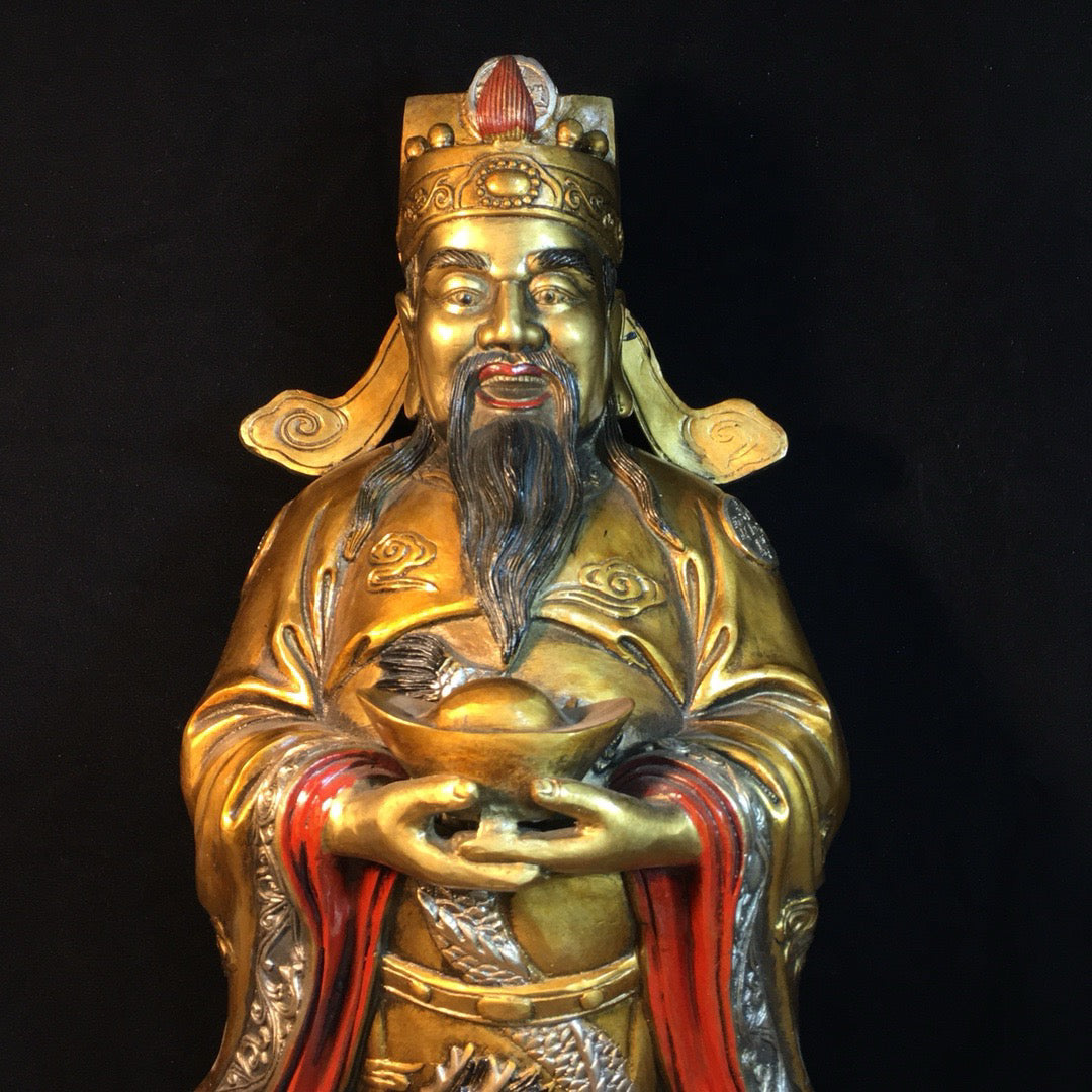 Chinese Antique Pure Copper Paintings Recruit Wealth and Treasure God