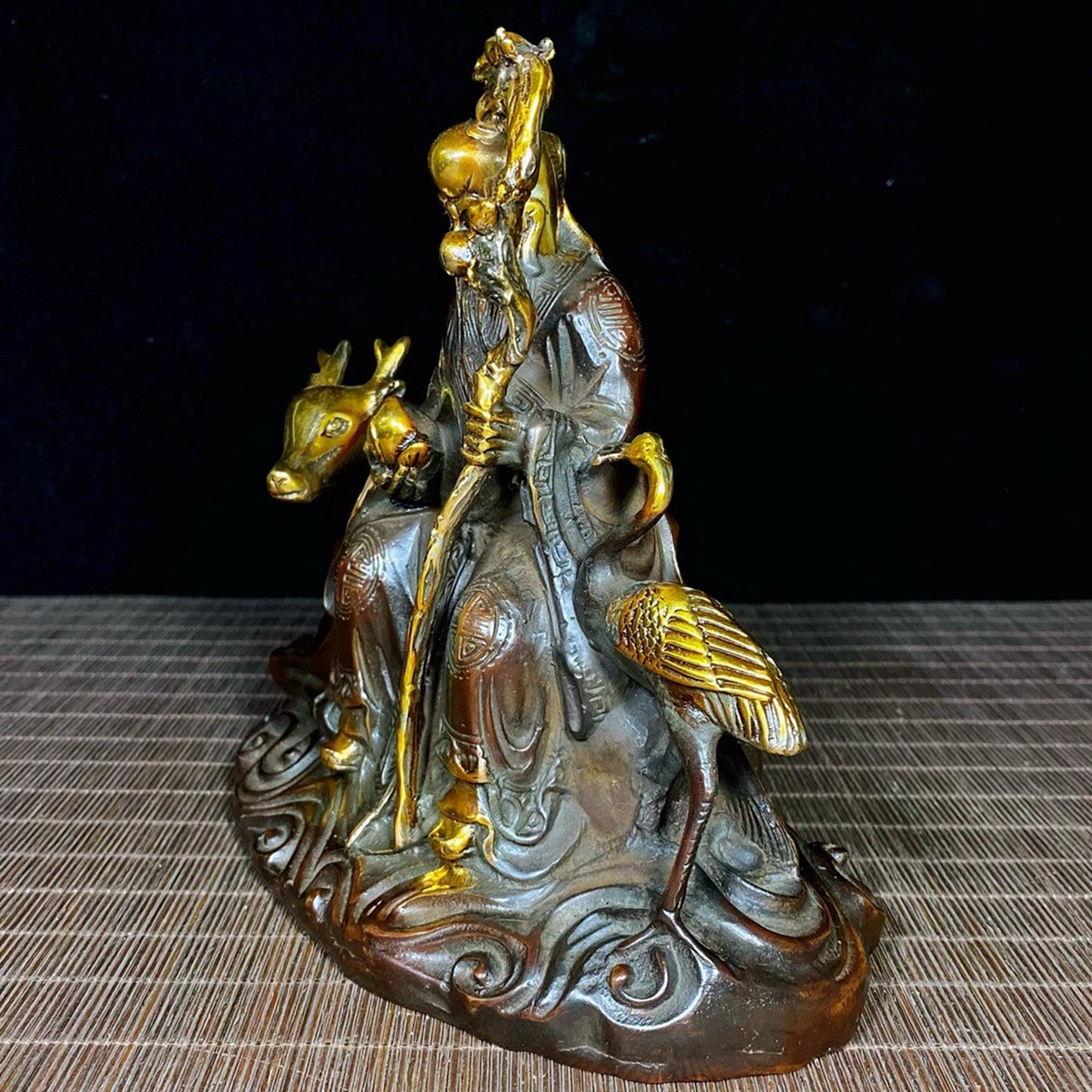Pure copper gilded deer and crane with spring longevity star